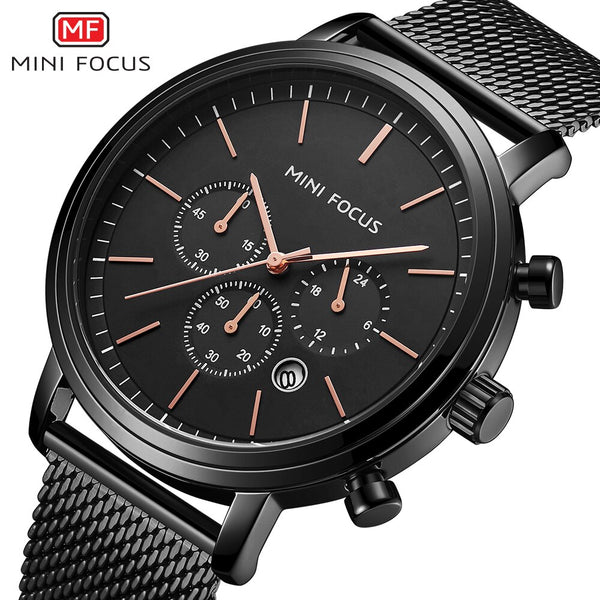 MINI FOCUS Men Watches 2019 Luxury Brand Mens Watches Quartz Stainless Steel Chronograph Watch Sport Clock Men's Wrist Watch