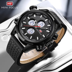 MINI FOCUS Luxury Brand Watch Men Sports Watches Analog Digital Dual Display Leather Men's Watches Army Military Watch Man Clock