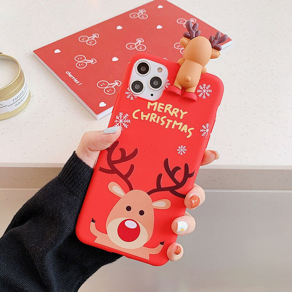 Christmas Cartoon 3D Deer Case For iPhone XR 11 Pro XS Max X Silicone Matte Cover For iphone 7 8 6 S 6S Plus 7 8 Plus Case Bear
