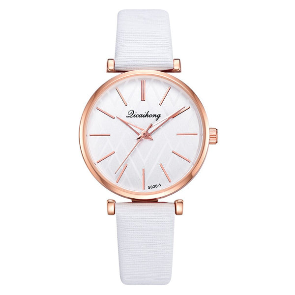 Casual Women Watches Flat Scale Dial Ladies Analog Quartz Wristwatch High Quality Leather Strap Clock Fashion Zegarki Damskie@50