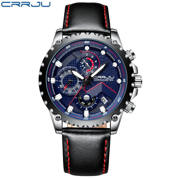 CRRJU New Men's Watch Relogio Masculino Sports Clock Men Watches Top Brand Luxury Military Leather Waterproof Clock 2019