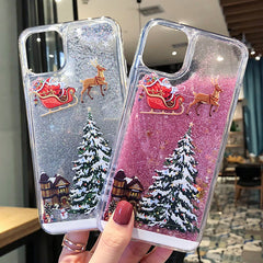 Cartoon Santa Claus Elk Phone Case For iPhone 11 11Pro Max X XR XS Max 6 6S 7 8Plus Christmas Quicksand Liquid Transparent Cover