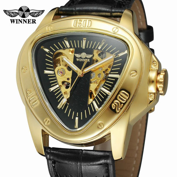 Winner Top Brand Luxury Men's Watch Pu Leather Sport Special Design Bezel Golden  Montre Homme Clock Mechanical Watches