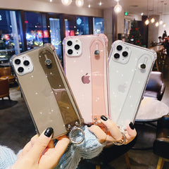 Glitter Powder Holder Phone Case For iPhone 11 XS Max XR X 8 7 6 6s Plus Transparent Wrist Strap Cover For iPhone 11 Pro Max