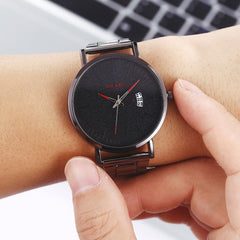 YOLAKO To Brand Fashion Men's Watch High-grade Simple Steel Belt Business Watches Black Steel Belt Calendar Quartz Wristwatch
