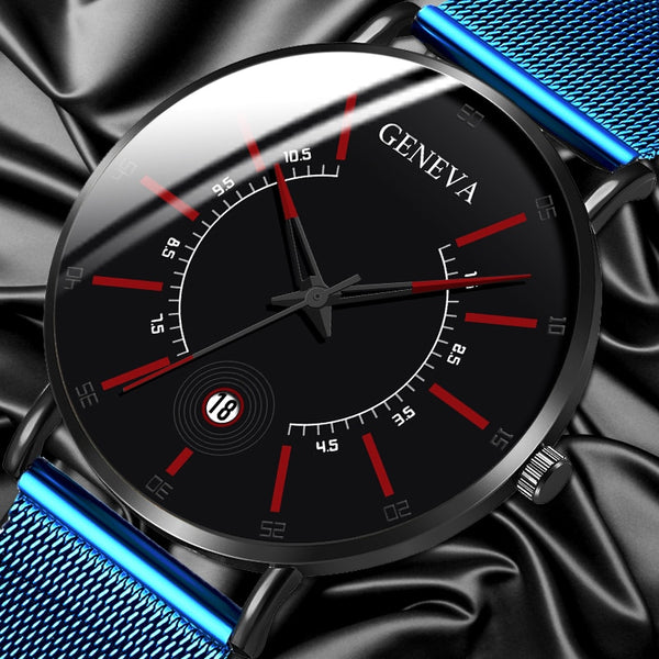 Minimalist Classic Blue Men Mesh Belt Ultra Thin Wrist Watch Luxury Fashion Business Calendar Stainless Steel Quartz Watches