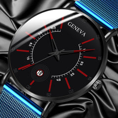 Minimalist Classic Blue Men Mesh Belt Ultra Thin Wrist Watch Luxury Fashion Business Calendar Stainless Steel Quartz Watches