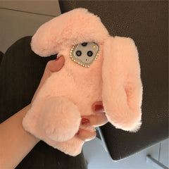 3D Rabbit Ears Furry Plush Warm Phone Case for iPhone 11 11Pro XR X XS Max 8 7 6 6s Case fluffy Fur Cover for iPhone 11 Pro Max