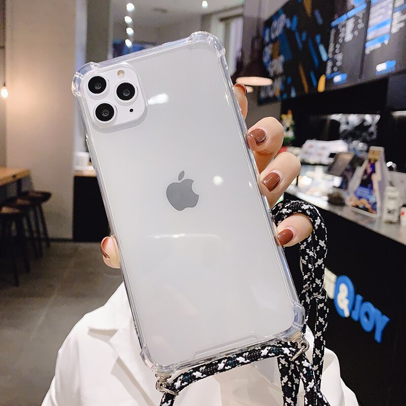 Strap Cord Chain Transparent Phone Case For iPhone 11 11 Pro XS Max XR X 7 8 6 6s Plus Carry Necklace Lanyard Clear Cover Cases