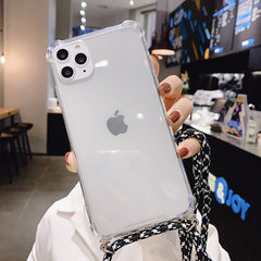 Strap Cord Chain Transparent Phone Case For iPhone 11 11 Pro XS Max XR X 7 8 6 6s Plus Carry Necklace Lanyard Clear Cover Cases