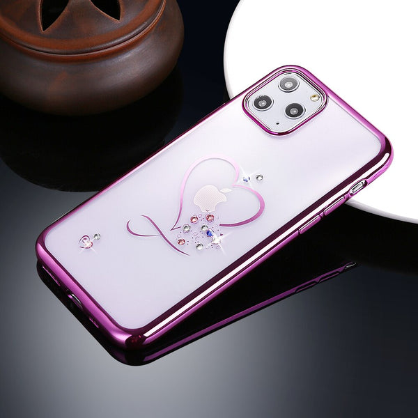 Fashion Love Heart Diamond Phone Case For iPhone 11 Pro X XR XS MAX 7 8 6 6s Plus Plating Transparent Soft Silicone Back Cover