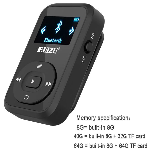 Mini Original RUIZU X26 Clip Bluetooth MP3 player 8GB Sport Bluetooth Mp3 Music Player Recorder FM Radio 1.1inch Support SD Card