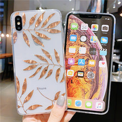 Gold Leaves Transparent Case For iPhone 11 8 7 Plus X XS Max XR Clear Back Cover Soft Silicone Cover For iPhone 11 Pro Max