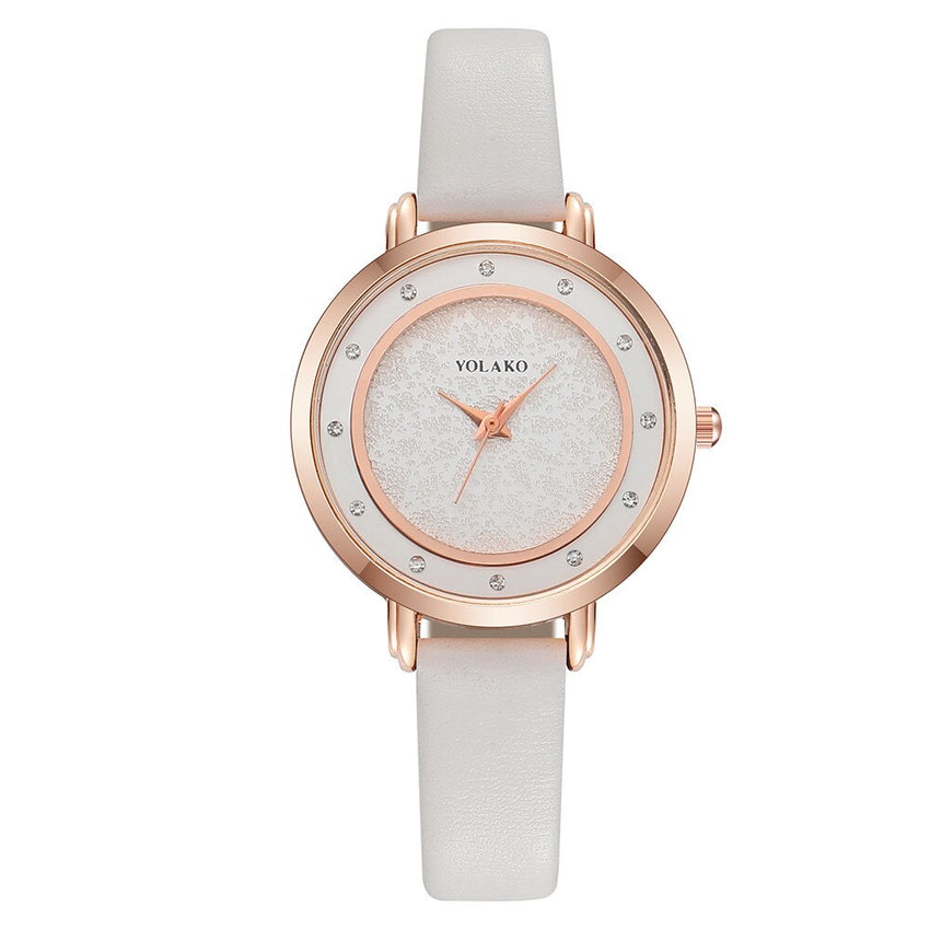 Casual Style Women Watches Dot Rhinestone Dial Ladies Analog Quartz Wristwatch Design Simple Leather Clock Gift Montre Femme@50