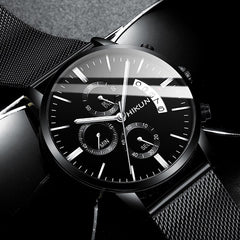 Fashion Mens Watch Stainless Steel Mesh Band Calendar Watches Montre Homme Luxury Casual Business Quartz Watch Gifts for Men