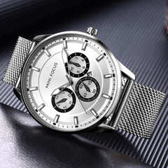 MINI FOCUS Wrist Watch Men Top Brand Luxury Famous Male Clock Mens Watches Quartz Calendar Stainless Steel Mesh Strap Relogio
