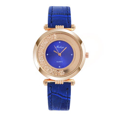 Creative Women Watches Circular Quicksand Dial Ladies Quartz Wristwatch Business Leather Strap Clock Fashion Zegarki Damskie@50