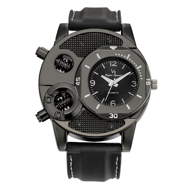 Luxury Sport Men's Watch Large Dial Movement Quartz Watches V8 Military Silicone Relogio Masculino Erkek Kol Saati Drop Shipping (Black)