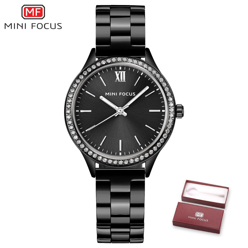 MINIFOCUS Fashion Rhinestone Women Watches Top Brand Luxury Stainless Steel Watch Women Rose Gold Quartz Girls Watches Womans