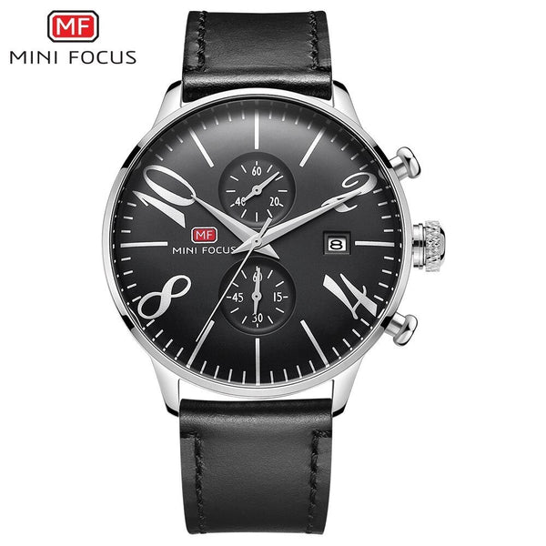 MINI FOCUS Black Watch Men Sports Watches For Men Clock Leather Watch Strap Fashion Men's Wristwatch Quartz Luxury Brand Relogio