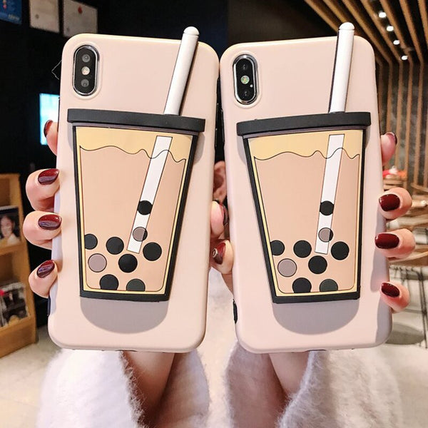 Funny Milk Tea Pattern Phone Case For iphone XS Max XR X Case For iphone 6 6s 7 8 plus Cover Fashion 3D Touch Cartoon Soft Cases