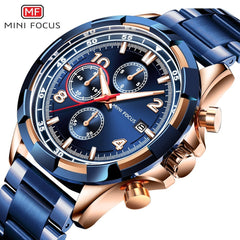 MINI FOUCS Chronograph Watches Man Clock Sport Watches For Men Fashion Rose Gold Watch Men Luxury Brand Stainless Steel Luminous