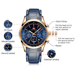 MINIFOCUS Luxury Brand Mens Watches Quartz Men Watch Leather Army Sports Watch Military Chronograph Watches Men Clock Hour Date