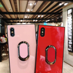 Square Fashion Classic Phone Case For iphone X Case For iphone 6 6s 7 8 plus Tempered Glass Case With Stand Upscale Coque