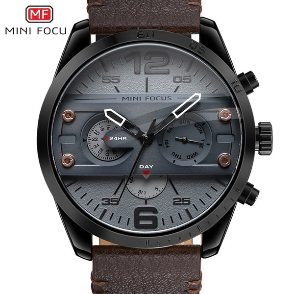 MINIFOCUS Man Watch 2019 Leather Military Men's Watch For Men Luxury Casual Mens Watches Quartz Top Brand Luxury Male Clock Date