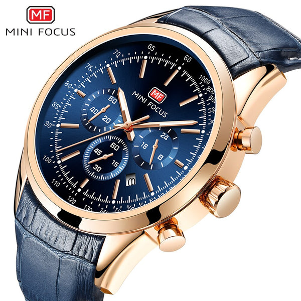 MINIFOCUS Luxury Brand Mens Watches Quartz Men Watch Leather Army Sports Watch Military Chronograph Watches Men Clock Hour Date