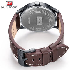 MINI FOCUS Fashion Genuine Leather Watch For Men Luxury Casual Men's Wristwatch Clock Quartz Arabic Number Calendar Analog Watch