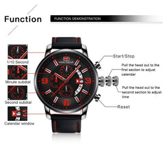 MINI FOCUS Sports Watch For Men Luxury Casual Chronograph Watches Quartz Men's Watch Genuine Leather Top Brand Luxury Military