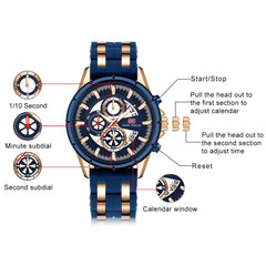 NIMIFOCUS Blue Watch Men Top Quality Chronograph Men's Watches Quartz Watches Men Sports Watch Silicone Rubber Strap Wristswatch