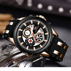 NIMIFOCUS Blue Watch Men Top Quality Chronograph Men's Watches Quartz Watches Men Sports Watch Silicone Rubber Strap Wristswatch