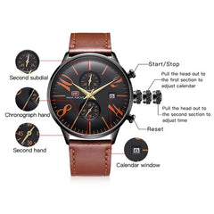 MINI FOCUS Black Watch Men Sports Watches For Men Clock Leather Watch Strap Fashion Men's Wristwatch Quartz Luxury Brand Relogio