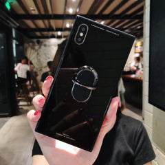 Square Fashion Classic Phone Case For iphone X Case For iphone 6 6s 7 8 plus Tempered Glass Case With Stand Upscale Coque