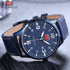 MINI FOCUS Fashion Genuine Leather Watch For Men Luxury Casual Men's Wristwatch Clock Quartz Arabic Number Calendar Analog Watch
