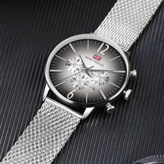 MINI FOCUS Thin Chronograph Men Watches Top Brand Luxury Fashion Sports Watch Men Stainless Steel Mesh Strap Quartz Male Clock