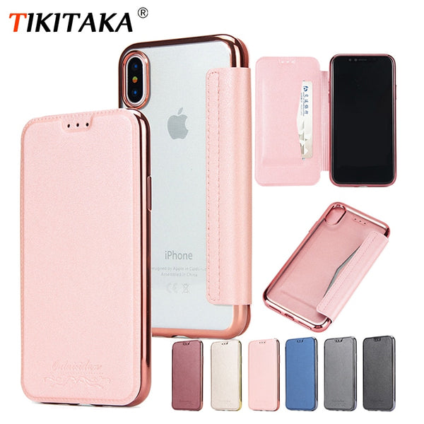 Wallet Flip Book PU Leather Phone Case For iPhone X XR XS Max 5 5S SE 6 6S 7 8 Plus Transparent Clear Back Cover Shell