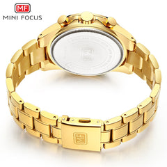 MINIFOCUS Sport Watch Men Luxury Brand Stainless Steel Gold Watch Mens Watches Quartz Chronograph Wrist Watches For Men Business
