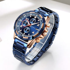 MINI FOUCS Chronograph Watches Man Clock Sport Watches For Men Fashion Rose Gold Watch Men Luxury Brand Stainless Steel Luminous