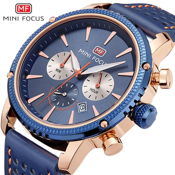 MINI FOCUS Famous Men Watches 2019 Luxury Brand Leather Watch Quartz Wrist Watch Male Chronograph Sport Watches For Men Clock