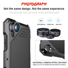 3 in 1 Fisheyes macro Lens Phone Case For iPhone XS Max XR 8 7 6 6s Plus Cover Metal Silicone Shockproof Armor Case + Glass Film