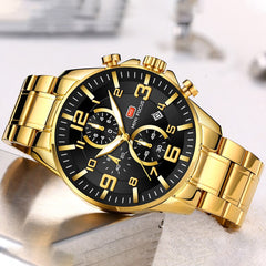 MINIFOCUS Sport Watch Men Luxury Brand Stainless Steel Gold Watch Mens Watches Quartz Chronograph Wrist Watches For Men Business