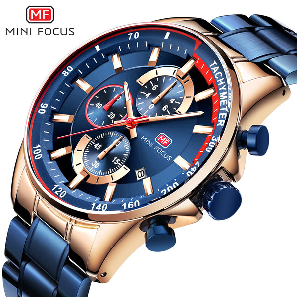 MINI FOCUS Watches Man 2019 Clock Fashion Blue Watch Men Sports Watches Men Luxury Brand Quartz Stainless Steel Strap Calendar