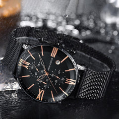 MINI FOCUS 3 Eyes Chronograph Watches Men Luxury Brand Sports Men's Watches Quartz Watch Man Fashion Stainless Steel Auto Date