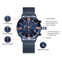 MINI FOCUS 3 Eyes Chronograph Watches Men Luxury Brand Sports Men's Watches Quartz Watch Man Fashion Stainless Steel Auto Date