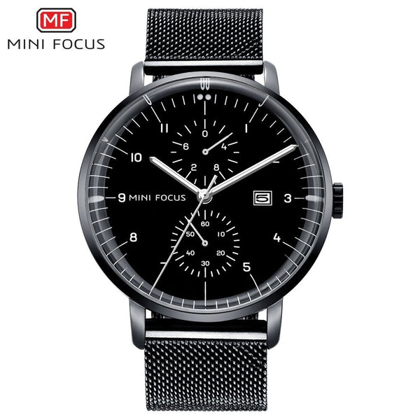 MINIFOCUS Spherical Mirror Mens Watches Top Brand Luxury Casual Black Quartz Watch Men Gold Stainless Steel Fashion Male Clock