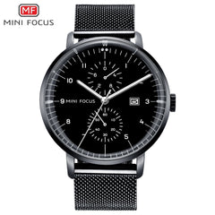 MINIFOCUS Spherical Mirror Mens Watches Top Brand Luxury Casual Black Quartz Watch Men Gold Stainless Steel Fashion Male Clock