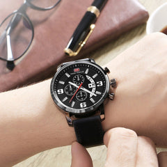 MINI FOCUS Sports Watch For Men Luxury Casual Chronograph Watches Quartz Men's Watch Genuine Leather Top Brand Luxury Military